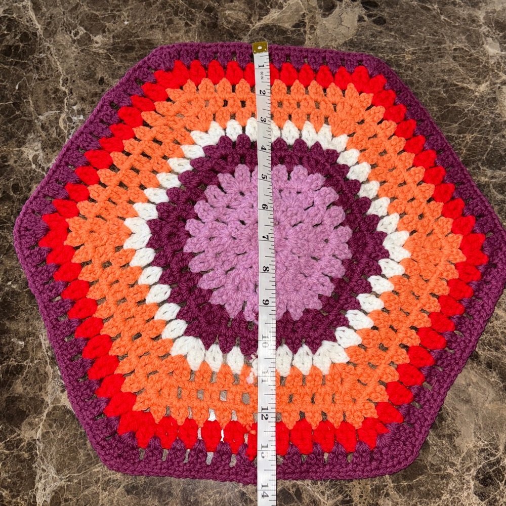 Vintage Handmade Boho Colorful Hexagon Crochet Doily/Coaster/Trivet - Picture 4 of 4